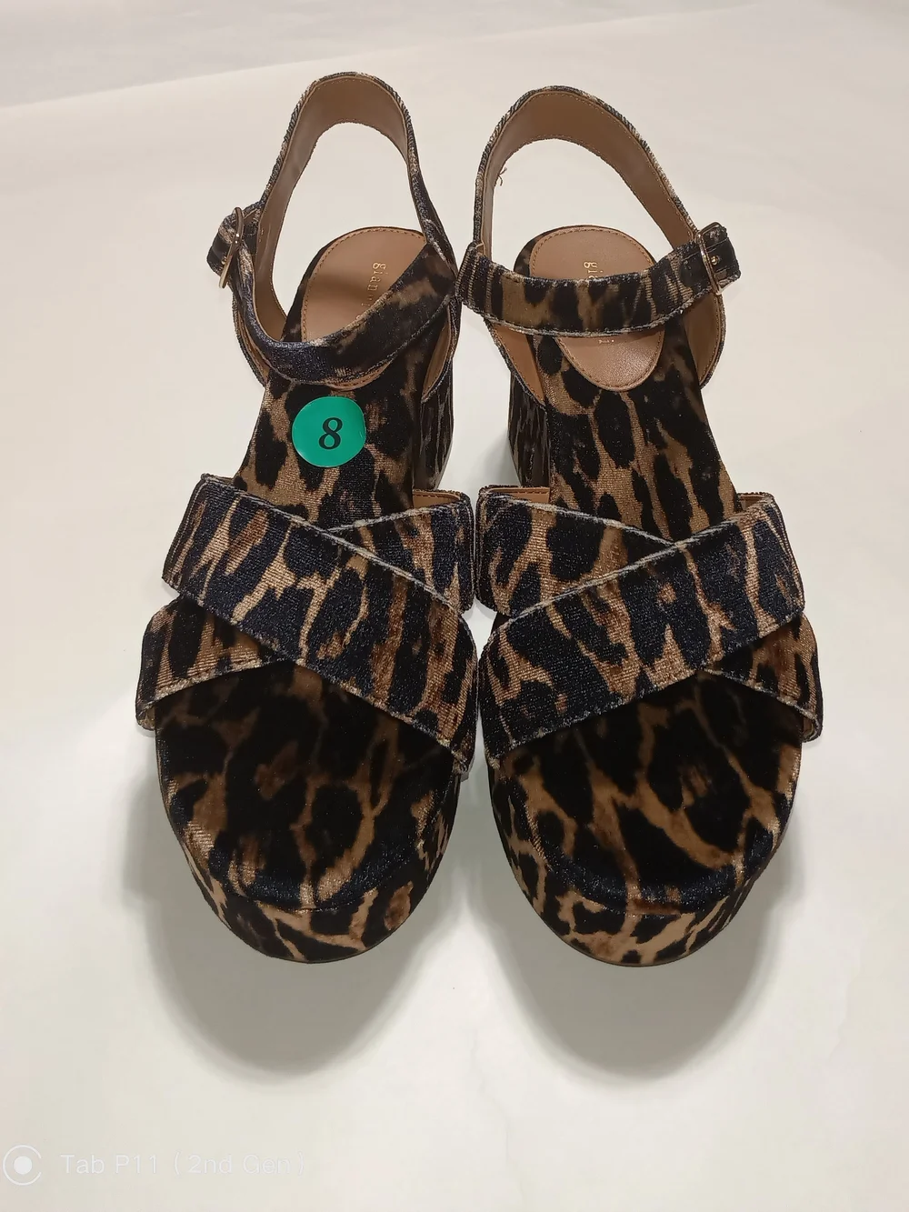 Gianni Bini Joize Leopard Velvet Crossband Platform Block Heel Sandals Size 8